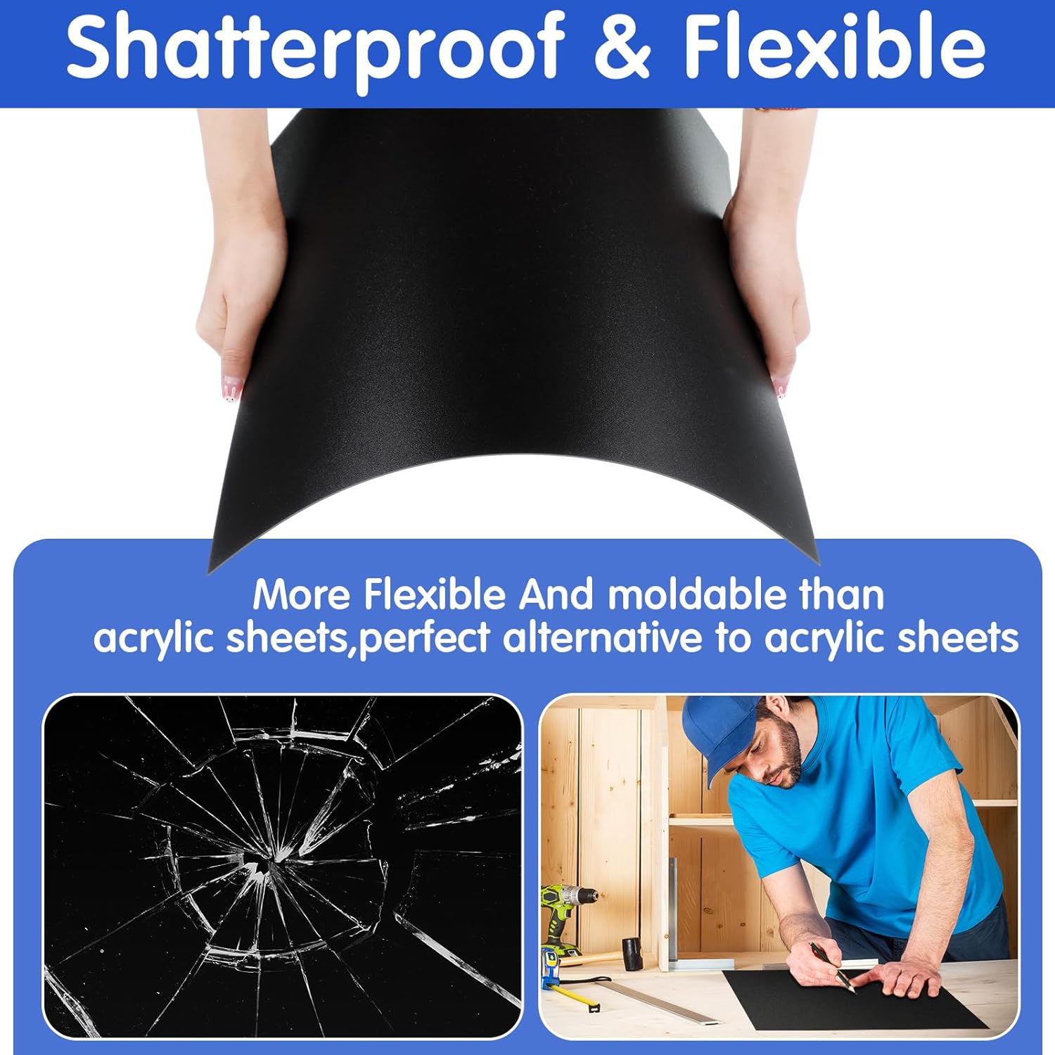 Paidu 18 Pack Black Plastic Sheets Flexible High Tensile Plastic Sheets ABS Plastic Sheet Hard Plastic Sheet Moldable Plastic Panel DIY Materials for Home Decor Handcrafts 12 x 16''