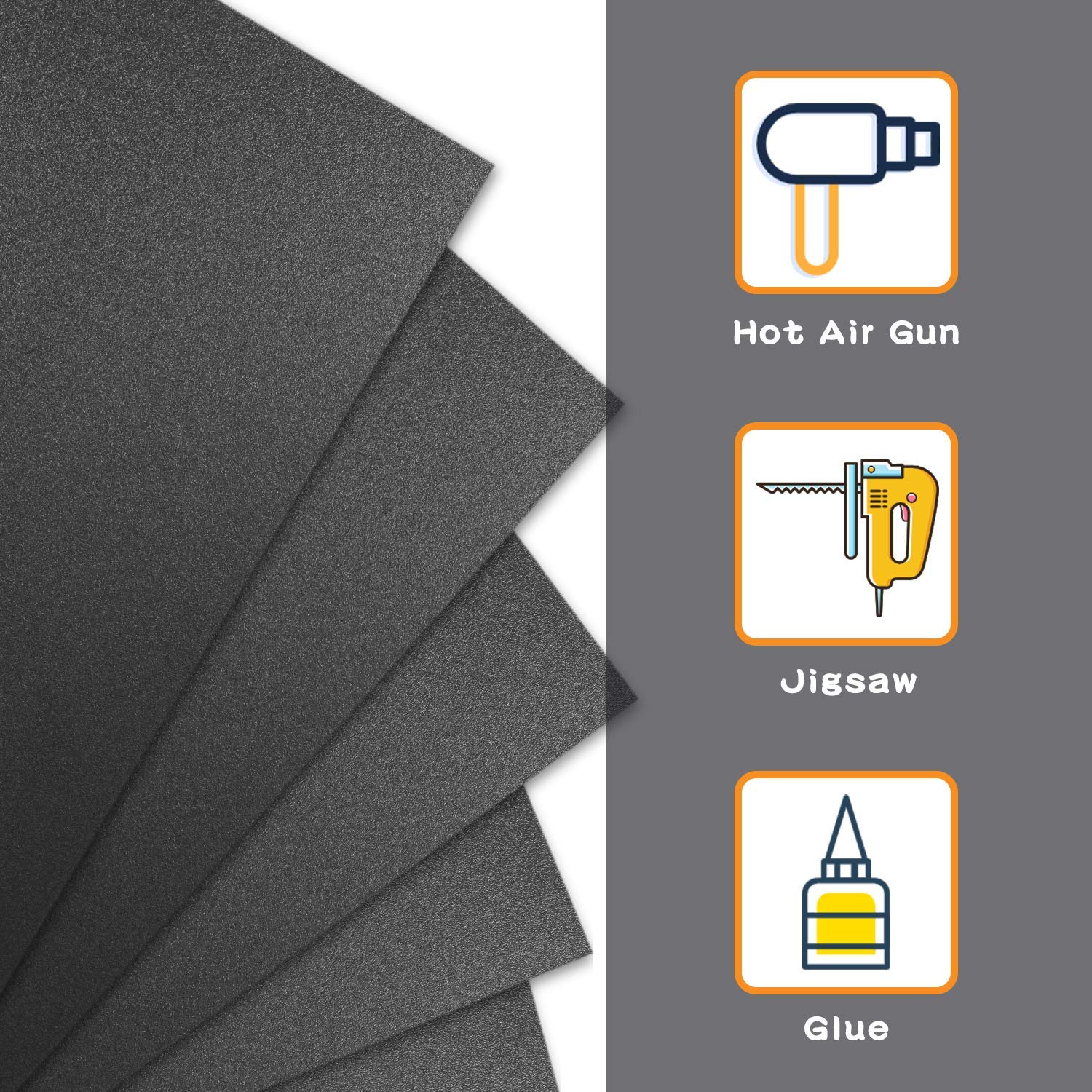 Paidu Black ABS Plastic Sheet 12" x 16" x 0.06" 6 Pack DIY Materials for Home Decor Handcrafts Matte & Textured