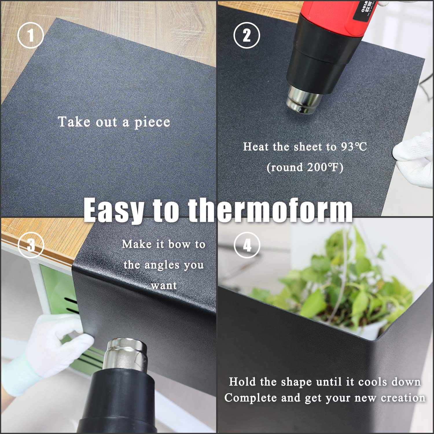 Paidu Black ABS Plastic Sheet 12" x 16" x 0.06" 6 Pack DIY Materials for Home Decor Handcrafts Matte & Textured