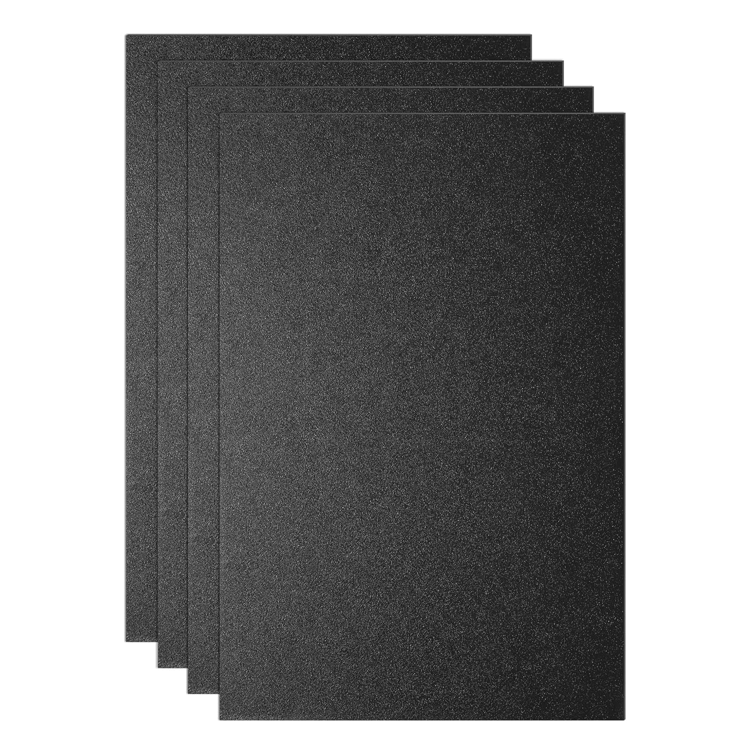 Paidu ABS Plastic Sheet 18" x 24" x 0.060" Thick Pack of 4 Black Moldable Thermoplastic Panel 1/16" Thick 1.5mm for Crafts DIY Projects - Textured & Smooth Finish